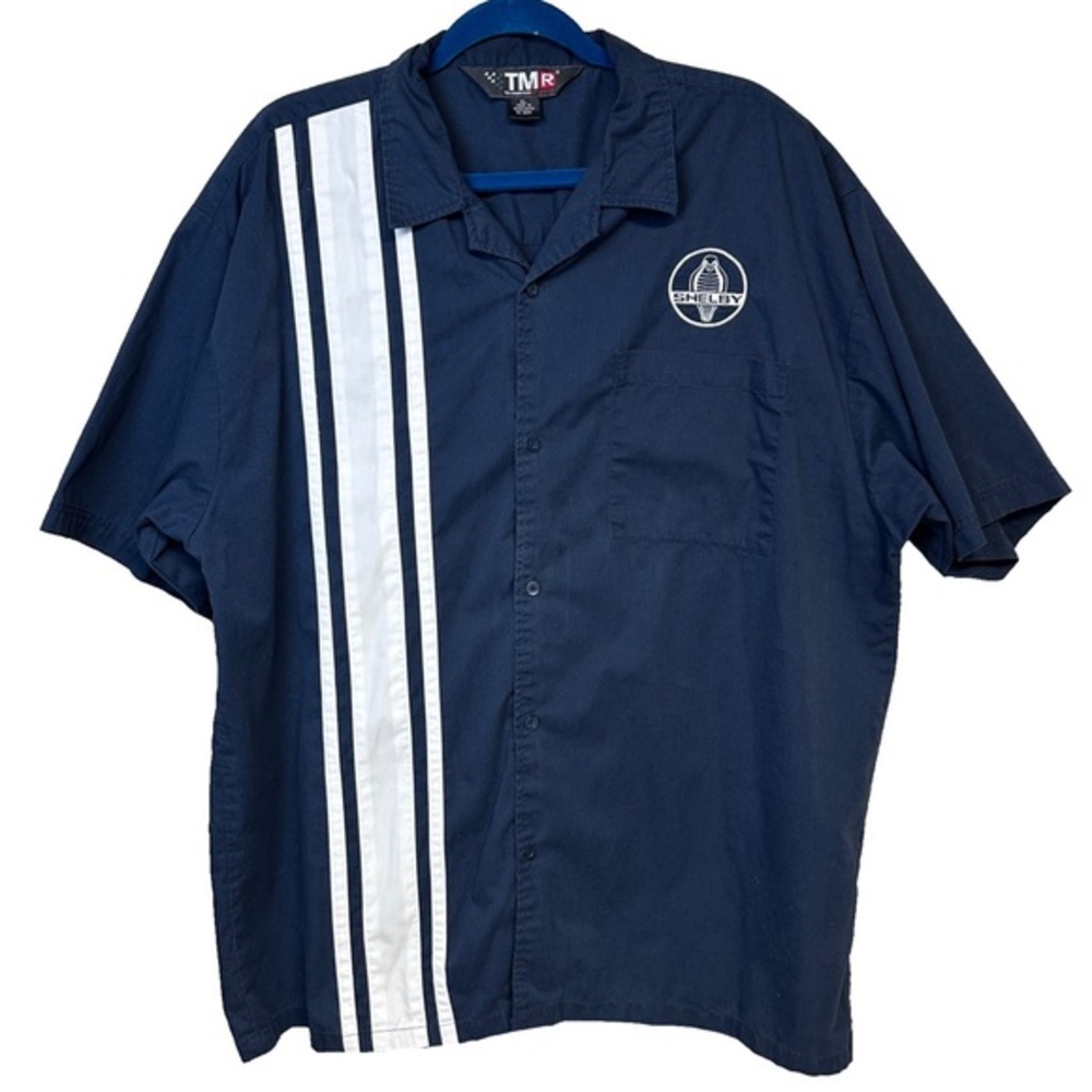 TMR Navy with White Racing Stripe Cobra Camp Shirt Shelby Mechanic Pit Crew XL